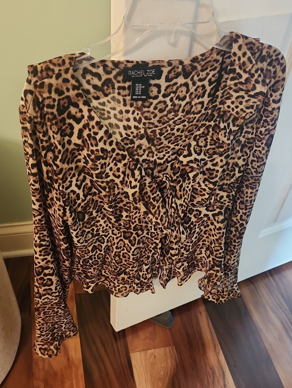 Rachel Zoe Leopard Ruffle V‑Neck Blouse - Brown/Tan